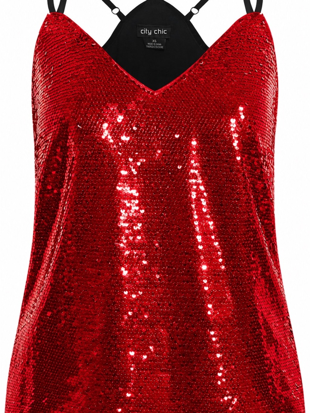 City Chic Red Sequin Racerback Cami Top Size 22 XL Party Holiday - Picture 3 of 12
